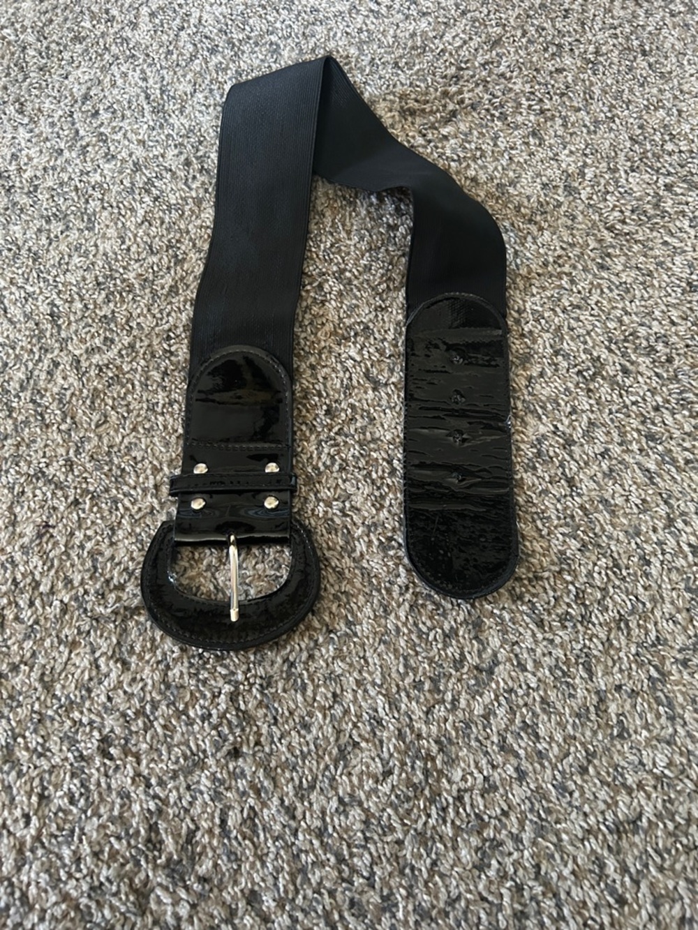 Black Wide Elastic Stretch Belt with Patent Accents